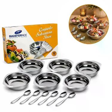 Imagem de Conjunto tacas sobremesa inox 12 pecas tigela com colheres bowl servir