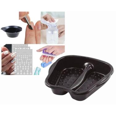 Imagem de Kit Manicure Bacia Escova Espatula Porta Acetona Adesivo Pote Preto 7 