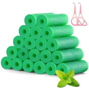 Imagem de Aligner Chewies para alinhadores Invisalign com perfume de menta (20 peças verdes) e ferramenta de remoção de alinhador (2 peças rosa)