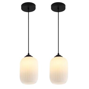 Imagem de Flyrose Luminária Pendente Pequena De Vidro Leitoso, Preta E Branca, Globo, Iluminação Moderna, Estilo Fazenda, Sala Jantar, Luzes Suspensas, Ilha Cozinha (Pacote Com 2)