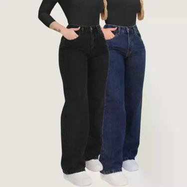 Imagem de Kit 2 Calças Jeans Wide Leg Feminina Grafite Cintura Alta - Otter Kids
