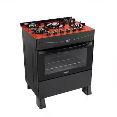 Imagem de Fogão A Gás Verita Gourmet 5 Bocas Preto Mesa Vermelha - Clarice, Pret