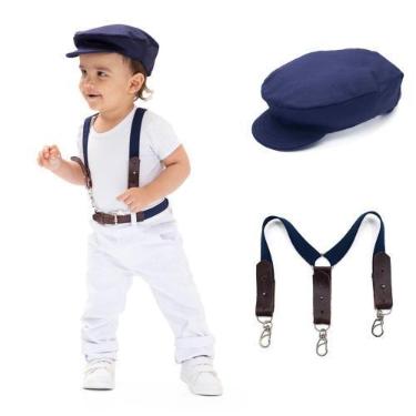 Imagem de Kit Boina e Suspensório Infantil Masculino - By Kinka, Azul marinho, G