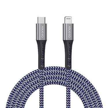 Imagem de Geonav Cabo iPhone, iPad, iPod Lightning para USB-C, conector Original Mfi Apple, revestimento interno Ultra resistente Kevlar, 2MT, LIUC02K, Azul/Cinza