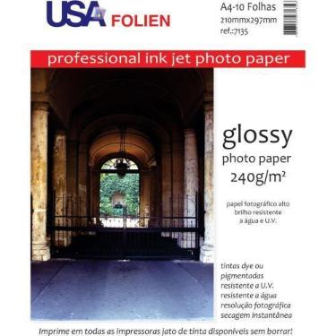 Imagem de Papel Fotográfico INKJET A4 GLOSSY 240G Pacote com 10 - Usa Folien