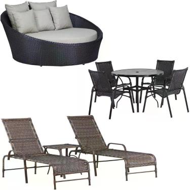 Imagem de Kit 2 Espreguiçadeiras Mesa Roma Chaise Lívia Cadeira Emily Tabaco