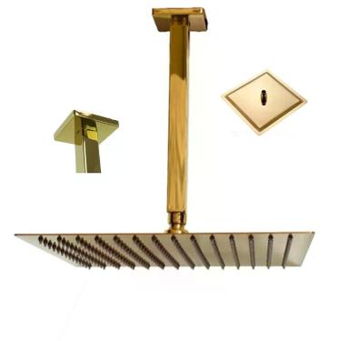 Imagem de Ducha Chuveiro Inox Slim Dourado Teto 20x20 Quadrado Suporte