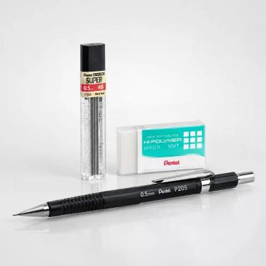 Imagem de Kit Lapiseira 0.5mm Grafite 12 Minas Borracha Para Escrever Rascunho A