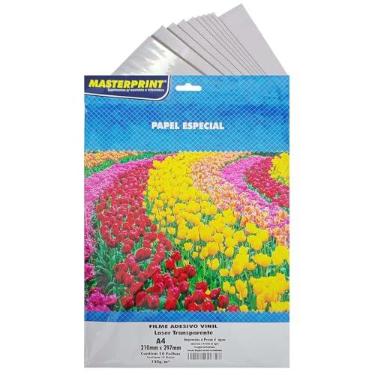 Imagem de Vinil Adesivo Laser Transparente Brilhante A4 135g Masterprint À Prova D'Água Filme Glossy p/Impressora Laser 10 Folhas