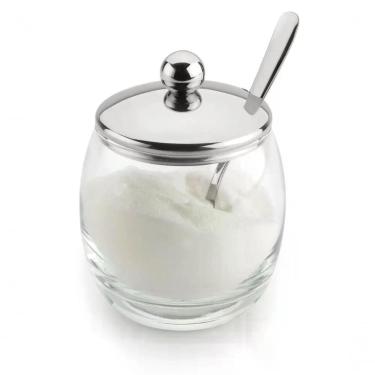 Imagem de Açucareiro Vidro Com Colher Tampa De Inox Mesa 250g Andrea