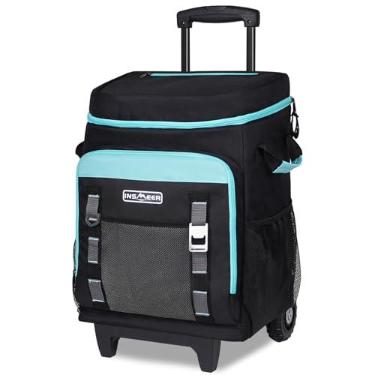 Imagem de INSMEER Cooler com Rodas e Alça, 80 Latas/50L Bolsa Termica, Carrinho de Cooler Retrátil 2-em-1, Coolers Grandes para Compras de Supermercado, Praia, Piquenique, Acampamento