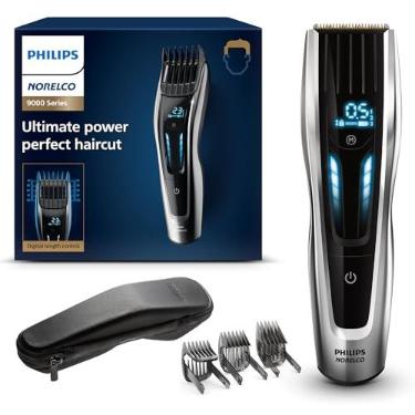 Imagem de Máquina de cortar cabelo Philips Norelco série 9000, aparador de cabelo, turbo, tecnologia de corte duplo, pentes motorizados, configurações de comprimento 400, tempo de execução de 120 minutos