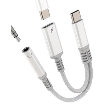 Imagem de Adaptador de fone de ouvido USB C para 3,5 mm (2 em 1) para Apple para iPhone 16 15 Pro Max compatível com Samsung S25 S24 DAC AUX Audio para iPad tipo C carregador conversor de cabo conversor de