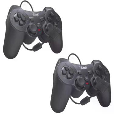 Imagem de Combo 2 Controles Joystick Manete Ps2 Ps1 Plug And Play Dualshock Preto Com Fio