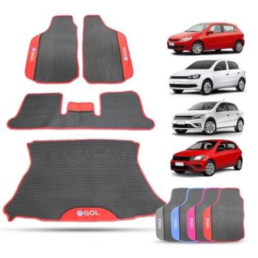 Imagem de Tapete Automotivo Gol G5 G6 G7 G8 Borracha 3 Peças com Protetor Porta Malas Personalizado Kit Impermeável (Grafite)