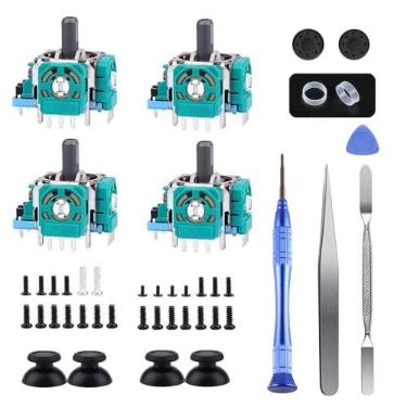 Imagem de Substituição de joysticks para controle P5, peças de módulo de joystick AOLION 3D compatíveis com P5 51 peças, 4 joystick, polegar, 10 anéis de proteção e mais, azul