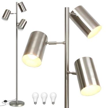 Imagem de Ldeco Luminária De Chão Em Formato De Árvore Com 3 Lâmpadas, Luminária De Pé Alta De Níquel Com 3 Luzes Giratórias Ajustáveis, Luminária De Chão Estilo Fazenda Para Sala De Estar, Quarto E Escritóri