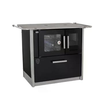 Imagem de Fogão a Lenha 4 Bocas Fornos Pinhal Eclipse Esquerdo Preto Chapa Ferro Fundido N2 com Forno Inox 60L