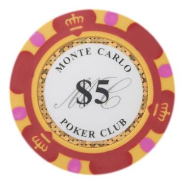 Imagem de Brybelly Monte Carlo Premium Poker Chips (pacote com 50) Composto de argila pesada de 14 gramas ($5 vermelho)