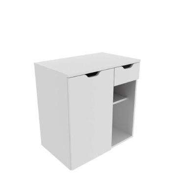 Imagem de Balcão Gabinete Armário Suspenso 60 cm Sem Cuba 1 Porta 1 Gaveta 2 Prateleiras Banheiro Branco