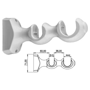 Imagem de Kit Suporte para Varão de Cortina Suporte Duplo (médio-grosso) 19-28mm com Ponteiras Bola Branco Bella Arte