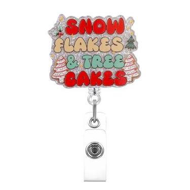 Imagem de Carretel de crachá retrátil de Natal acrílico rotativo de 360° com design de árvore de Natal, flocos de neve e bolos de árvores, porta-crachás de identificação para enfermeiras, professores