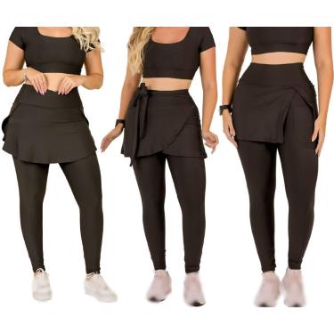 Imagem de Kit 3 Calças Legging Saia Com Bolso Moda evangélica Fitness Suplex Tre