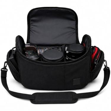 Imagem de Bolsa grande acolchoada para câmera com alça de ombro – Bolsa de transporte para câmera DSLR e sem espelho, bolsa transversal protetora leve para câmera