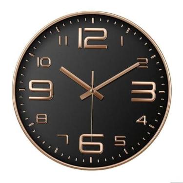 Imagem de Relógio de Parede Moderno Com Bateria Inclusa, Movimento Silencioso 20 cm, Preto e Rosé Gold Com Números Grandes Para Cozinha, Sala, Escritório, Quarto