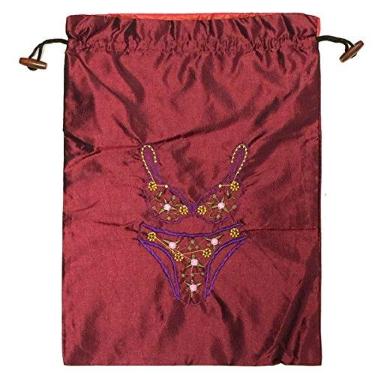 Imagem de Wrapables Bolsa de lingerie "sutiã e calcinha" bordada de seda, vinho