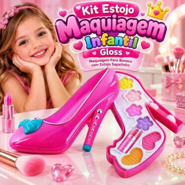 Imagem de Kit Estojo Maquiagem Infantil Gloss - Maquiagem Para Boneca com Estojo