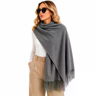 Imagem de Cachecol Pashmina Lenço Com Franja 190x70cm Toque Macio Para O Frio Ou