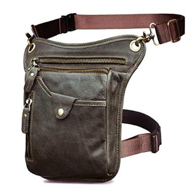Imagem de Le'aokuu Bolsa masculina de couro genuíno para atividades ao ar livre, esportiva, cintura alta, quadril, mensageiro, ombro caído, coxa, bolsas para mulheres (211-5 0 marrom escuro), Cinza 211-5, 15 x