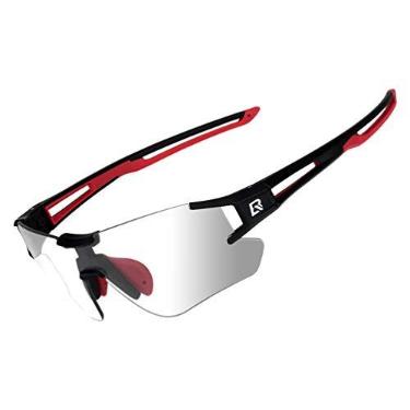 Imagem de RockBros Óculos de sol fotocromáticos de ciclismo para homens e mulheres óculos de proteção UV, preto e vermelho, regular