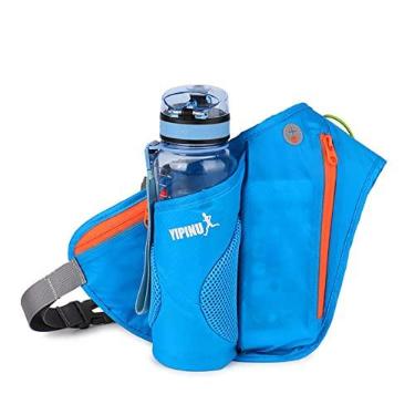 Imagem de Cinto de corrida de caminhada feminino masculino maratona jogging mochila de cintura de ciclismo com fone de ouvido à prova d'água ajustável pochete fina (sem garrafa de água), azul, 46,5 cm