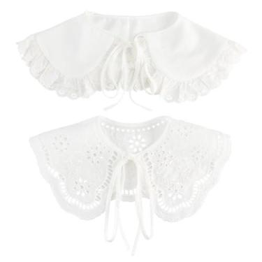 Imagem de AHANDMAKER 2 peças, gola falsa, blusa destacável, gola falsa, meia camisa, colarinho falso, roupas, aplique de costura, borda de renda, acabamento de decote para combinar roupas, branca