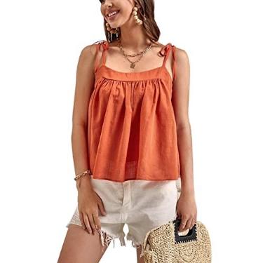Imagem de Regata de Verão, Feminina Casual Com Babados Bainha Alça Espaguete Sem Mangas Ombro de Fora Camisola para Compras (M)