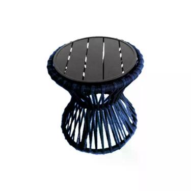 Imagem de Mesa De Centro Sol Em Corda Náutica E Base Em Alumínio Preta 50cm Azul Marinho - Cor: Azul