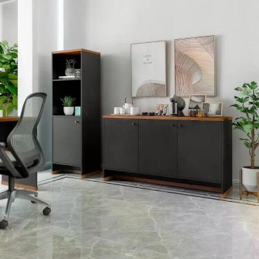 Imagem de Conjunto Sala De Jantar 2 Peças - Aparador E Estante Verbena - Preto/naturale Preto/naturale