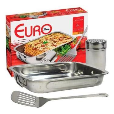 Imagem de Conjunto Forma Para Lasanha 3 Peças Aço Inox Com Espátula - Euro