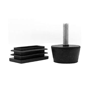 Imagem de Flyshop 4 conjuntos de pés de nivelamento ajustáveis para móveis M8 roscados 1-3/40.6 cm x 2-3/20.3 cm, kits de inserção de tubo retangular 20 x 40 mm altura ajustável 25 mm a 45 mm
