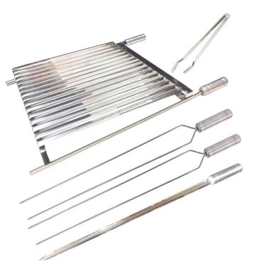 Imagem de Grelha Argentina 70x60 Churrasco Inox + 3 Espetos + Pegador - LAURINDO