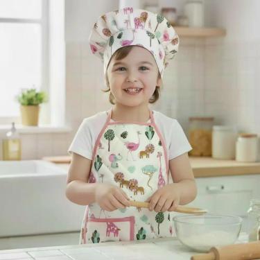 Imagem de Kit Avental Infantil de Cozinha Estampado Kids com Chapéu - Mava Enxov