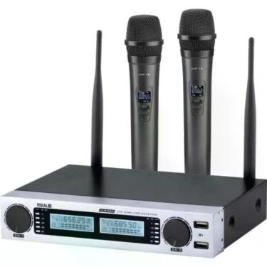 Imagem de Microfone de Mão Duplo sem Fio VLR-502 Dinâmico Unidirecional Cromado Vokal