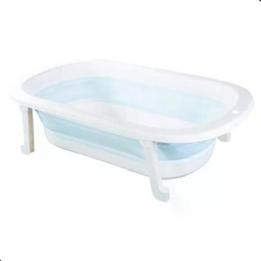 Imagem de Banheira Infantil Pimpolho Dobrável de Silicone para Bebê Até 12kg com Capacidade 9L Azul