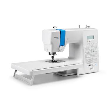 Imagem de Máquina de Costura Doméstica Elgin Premium Plus JX-110000 - Autovolt, Metal, Branca e Azul