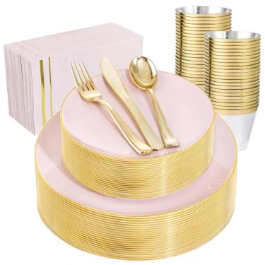 Imagem de Conjunto de louças descartáveis de plástico NOCCUR Pink para 50 convid