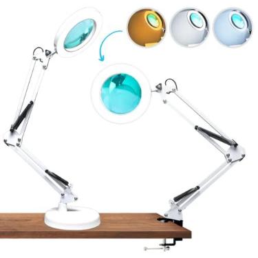 Imagem de Luminaria Led Ring Light de Mesa Articulavel Abajur C/Garra Controle Intensidade Lupa Aumento Branca