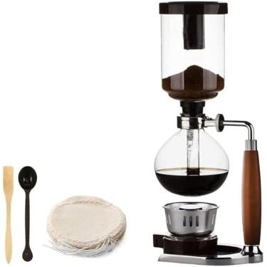Imagem de Peoxo 5 xícaras, cafeteira de sifão premium com cabo de madeira - Panela a vácuo, máquina de sifão japonesa, conjunto de cafeteira de gotejamento de vidro, vem com 10 folhas de panos de filtro de café