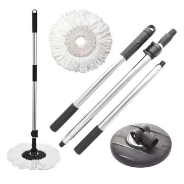 Imagem de Kit Cabo Inox 1,6m + Base Suporte Flange + Refil em Microfibra para Mop Giratório Perfect Pro e Move